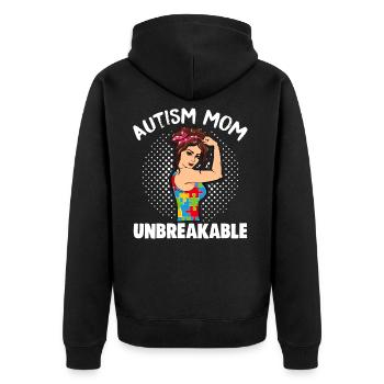 Autism Mom Unbreakable - Unisex Premium Organic Zip Hoodie - black - Back - Nico (187cm)