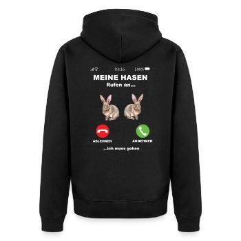 Meine Hasen rufen an - Hase Kaninchen Häschen - Unisex Premium Bio Zip Hoodie - Schwarz - Hinten - Nico (187cm)
