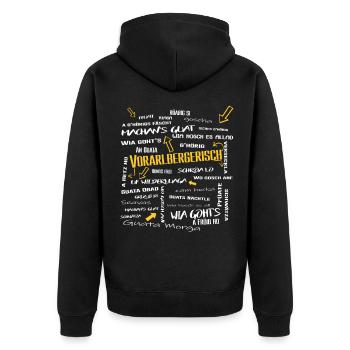 Vorarlbergerisch Ländle Dialekt Lustig Humor - Unisex Premium Bio Zip Hoodie - Schwarz - Hinten - Nico (187cm)