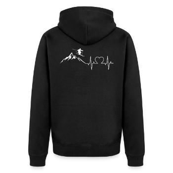 Ski Heartbeat Mountains Skier Heart - Unisex Premium Organic Zip Hoodie - black - Back - Nico (187cm)