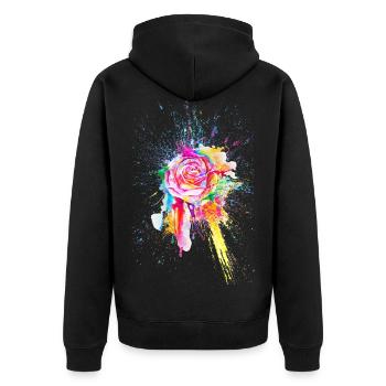 Rose Blume Flower Color Splash - Unisex Premium Bio Zip Hoodie - Schwarz - Hinten - Nico (187cm)