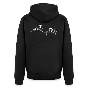 Ski Herzschlag Bier EKG Skifahrer Berge - Unisex Premium Bio Zip Hoodie - Schwarz - Hinten - Nico (187cm)