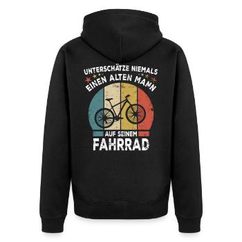 Alter Mann - Fahrrad -Retro Style - Unisex Premium Bio Zip Hoodie - Schwarz - Hinten - Nico (187cm)