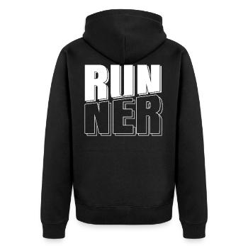 Läufer Jogger Joggen Laufen Lauf - Unisex Premium Bio Zip Hoodie - Schwarz - Hinten - Nico (187cm)