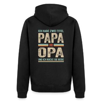Ich habe zwei Titel Papa und Opa - Unisex Premium Bio Zip Hoodie - Schwarz - Hinten - Nico (187cm)