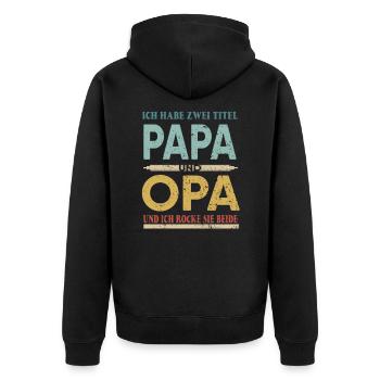 Ich habe zwei Titel Papa und Opa - Unisex Premium Bio Zip Hoodie - Schwarz - Hinten - Nico (187cm)