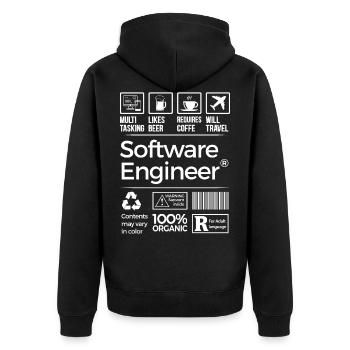 Geek: Software Engineer - Unisex Premium Organic Zip Hoodie - black - Back - Nico (187cm)