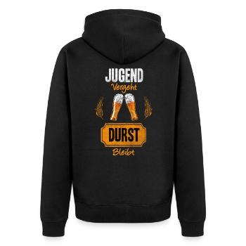 Jugend Vergeht Durst Bleibt - Lustiger Bier Spruch - Unisex Premium Bio Zip Hoodie - Schwarz - Hinten - Nico (187cm)