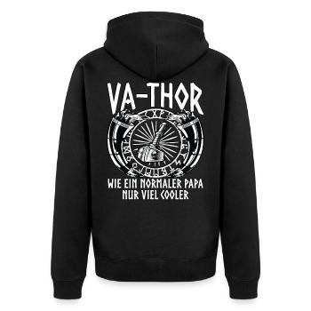Papa Vater Vathor Vatertag Vatertagsgeschenk - Unisex Premium Bio Zip Hoodie - Schwarz - Hinten - Nico (187cm)