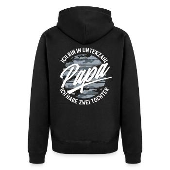 Papa Zwei Töchter Zwillinge Vater Camouflage - Unisex Premium Bio Zip Hoodie - Schwarz - Hinten - Nico (187cm)