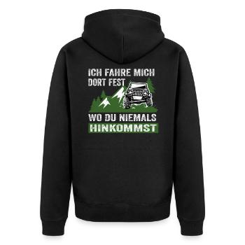 Geländewagen Offroad Jeep 4x4 Reisefahrzeug - Unisex Premium Bio Zip Hoodie - Schwarz - Hinten - Nico (187cm)