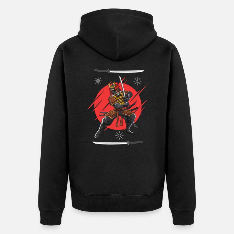Cooles Japanisches Samurai-Krieger Design - Unisex Premium Bio Zip Hoodie - Schwarz