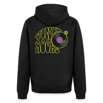 60s 70s Retro Flower Power - Vinyl Rocks 3 - Unisex Premium Organic Zip Hoodie - black - Back - Nico (187cm)