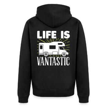 Motorhome RV Camping Life Is - Unisex Premium Organic Zip Hoodie - black - Back - Nico (187cm)