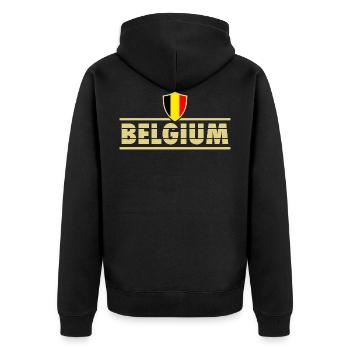 Fußball Flagge Fahne Belgique Belgien Belgium - Unisex Premium Bio Zip Hoodie - Schwarz - Hinten - Nico (187cm)