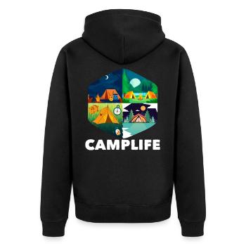 Tent Camper Outdoor Camping - Unisex Premium Bio Zip Hoodie - Schwarz - Hinten - Nico (187cm)