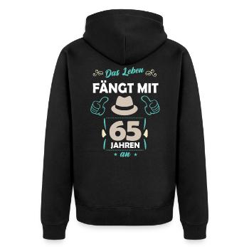 65. Geburtstag Geschenk 65 Jahre Spruch - Unisex Premium Bio Zip Hoodie - Schwarz - Hinten - Nico (187cm)