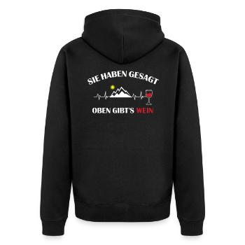 Wein Herzschlag Berge Wandern Geschenk - Unisex Premium Bio Zip Hoodie - Schwarz - Hinten - Nico (187cm)