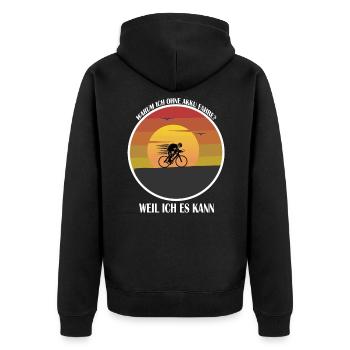 Warum ich ohne akku Fahre weil ich es kann - Unisex Premium Bio Zip Hoodie - Schwarz - Hinten - Nico (187cm)