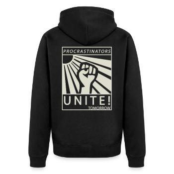 Procrastinators Unite Tomorrow Studenten Geschenk - Unisex Premium Bio Zip Hoodie - Schwarz - Hinten - Nico (187cm)