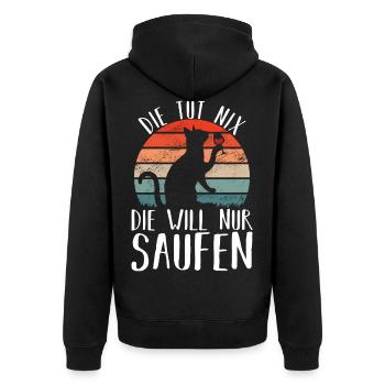 Saufen katze Wein Alkohol Party - Unisex Premium Bio Zip Hoodie - Schwarz - Hinten - Nico (187cm)