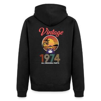 Vintage 1974 47. Geburtstag - Unisex Premium Bio Zip Hoodie - Schwarz - Hinten - Nico (187cm)