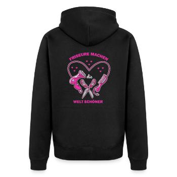 Friseure machen die Welt Schöner - Friseurin - Unisex Premium Bio Zip Hoodie - Schwarz - Hinten - Nico (187cm)