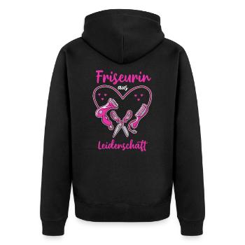 Friseurin aus Leidenschaft - Friseurin Geschenk - Unisex Premium Bio Zip Hoodie - Schwarz - Hinten - Nico (187cm)