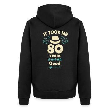 80. Geburtstag - Unisex Premium Bio Zip Hoodie - Schwarz - Hinten - Nico (187cm)