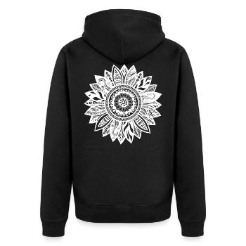 Sonnenblume Flower Mandala T-Shirt Lustig - Unisex Premium Bio Zip Hoodie - Schwarz - Hinten - Nico (187cm)