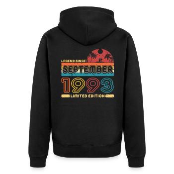 Geburtstag 1993 September Retro Legend Since Palme - Unisex Premium Bio Zip Hoodie - Schwarz - Hinten - Nico (187cm)