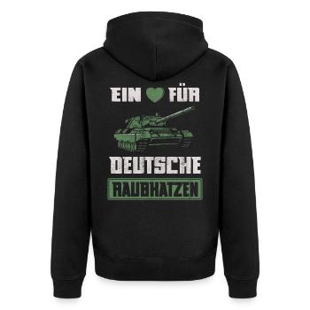 Panzer | Ein Herz Für Deutsche Raubkatzen Spruch - Unisex Premium Bio Zip Hoodie - Schwarz - Hinten - Nico (187cm)