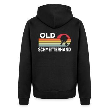 Old Schmetterhand Tischtennis Geschenk Retro Style - Unisex Premium Bio Zip Hoodie - Schwarz - Hinten - Nico (187cm)