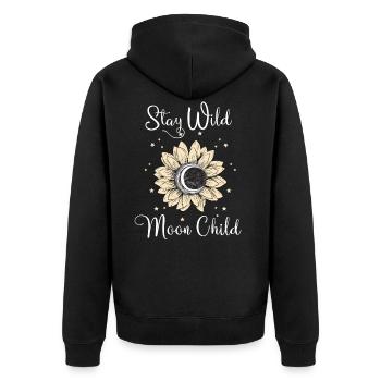 Stay Wild Moon Child Moon Stars - Unisex Premium Organic Zip Hoodie - black - Back - Nico (187cm)
