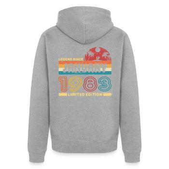 Birthday 1994 January Retro Legend Since Palme - Unisex Premium Organic Zip Hoodie - heather grey - Back - Nico (187cm)