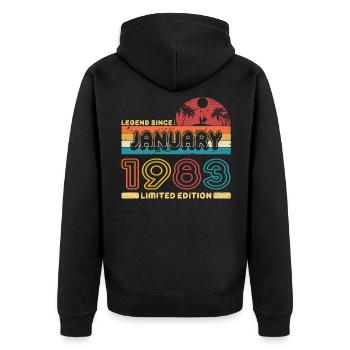 Geburtstag 1994 January Retro Legend Since Palme - Unisex Premium Bio Zip Hoodie - Schwarz - Hinten - Nico (187cm)
