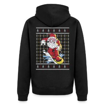 Ugly Christmas sweater with Santa Claus - Unisex Premium Organic Zip Hoodie - black - Back - Nico (187cm)