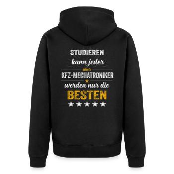 Kfz Mechatroniker Mechaniker Auto Werkstatt Spruch - Unisex Premium Bio Zip Hoodie - Schwarz - Hinten - Nico (187cm)