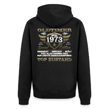 Vintage 1973 Geburtstagsgeschenk – 1973er Lustig - Unisex Premium Bio Zip Hoodie - Schwarz - Hinten - Nico (187cm)