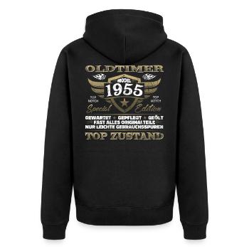 Oldtimer 1955 Baujahr – Vintage Retro Geburtstag - Unisex Premium Bio Zip Hoodie - Schwarz - Hinten - Nico (187cm)