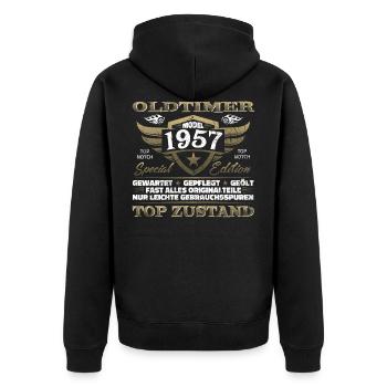 Oldtimer 1957 Baujahr – Vintage Retro Geburtstag - Unisex Premium Bio Zip Hoodie - Schwarz - Hinten - Nico (187cm)