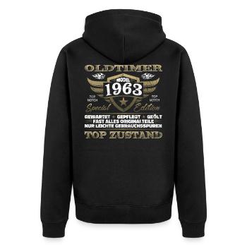 Vintage 1963 Geburtstagsgeschenk – 1963er Lustig - Unisex Premium Bio Zip Hoodie - Schwarz - Hinten - Nico (187cm)