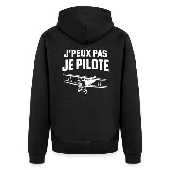 J'peux pas je pilote t-shirt vintage avion - Veste à capuche bio Premium Unisexe - noir - Dos - Nico (187cm)