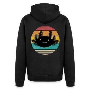 Retro Axolotl Lustiges Design für Kinder Mama Papa - Unisex Premium Bio Zip Hoodie - Schwarz - Hinten - Nico (187cm)