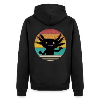 Axolotl Retro Amphibien Art Geschenk Kinder Teens - Unisex Premium Bio Zip Hoodie - Schwarz - Hinten - Nico (187cm)
