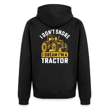 Ich schnarche nicht Ich träume, ich bin ein Traktor - Unisex Premium Bio Zip Hoodie - Schwarz - Hinten - Nico (187cm)