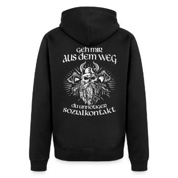 Geh mir aus dem Weg du unnötiger Sozialkontakt - V - Unisex Premium Bio Zip Hoodie - Schwarz - Hinten - Nico (187cm)