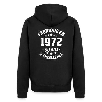 fabriqué en 1972, 50 ans d'excellence - Veste à capuche bio Premium Unisexe - noir - Dos - Nico (187cm)