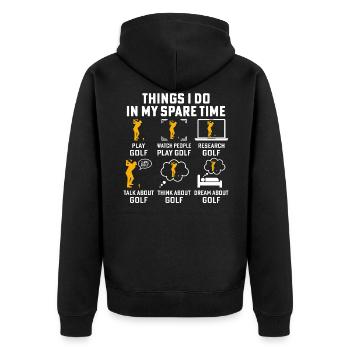 Dinge, die ich in meiner Freizeit mache, spiele Golf - Unisex Premium Bio Zip Hoodie - Schwarz - Hinten - Nico (187cm)