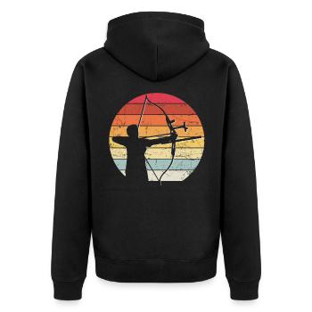 Retro Bogenschießen Bogenschütze Vintage Bogen Jag - Unisex Premium Bio Zip Hoodie - Schwarz - Hinten - Nico (187cm)
